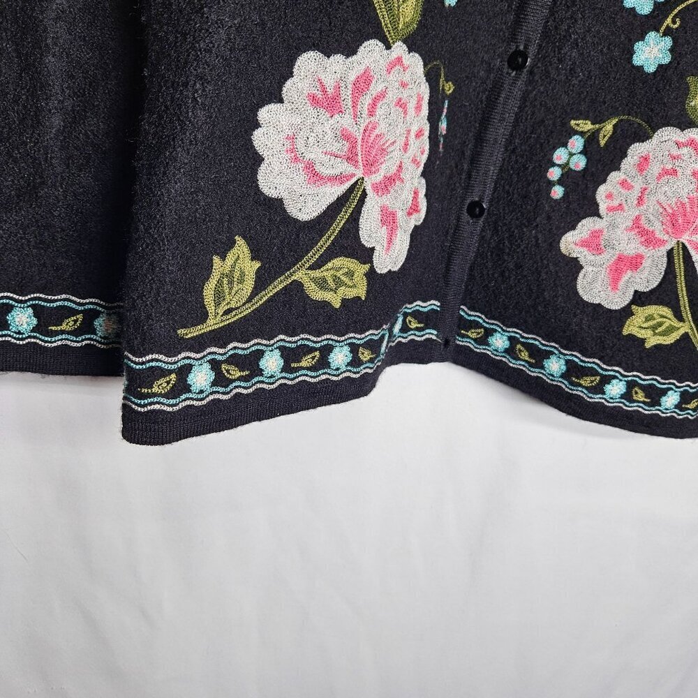 Casual Corner Annex Petite Boiled Wool Floral Embroidery Cardigan Sweater LP - Picture 3 of 11